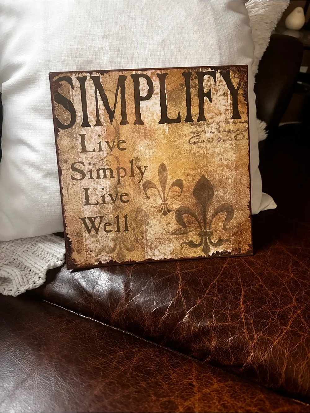 Rustic metal'Simplify' Wall Art Sign in Brown and Tan